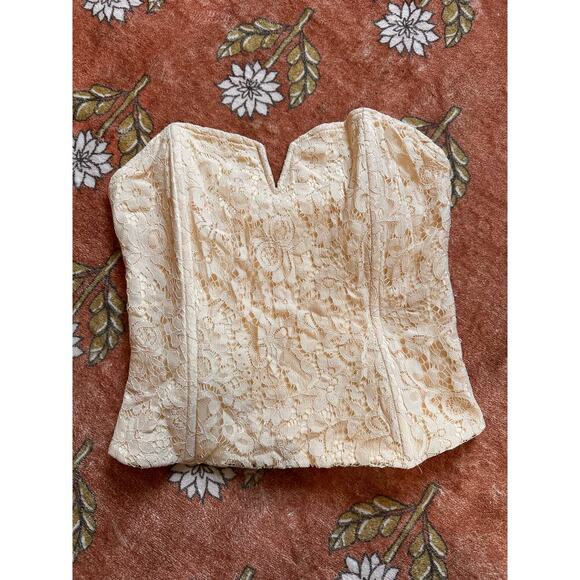 Anthropologie Cream Lace Strapless Tank Top - Picture 3 of 7